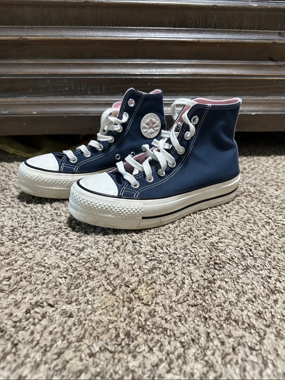 Converse Navy High-Top Sneakers with Pink Lining